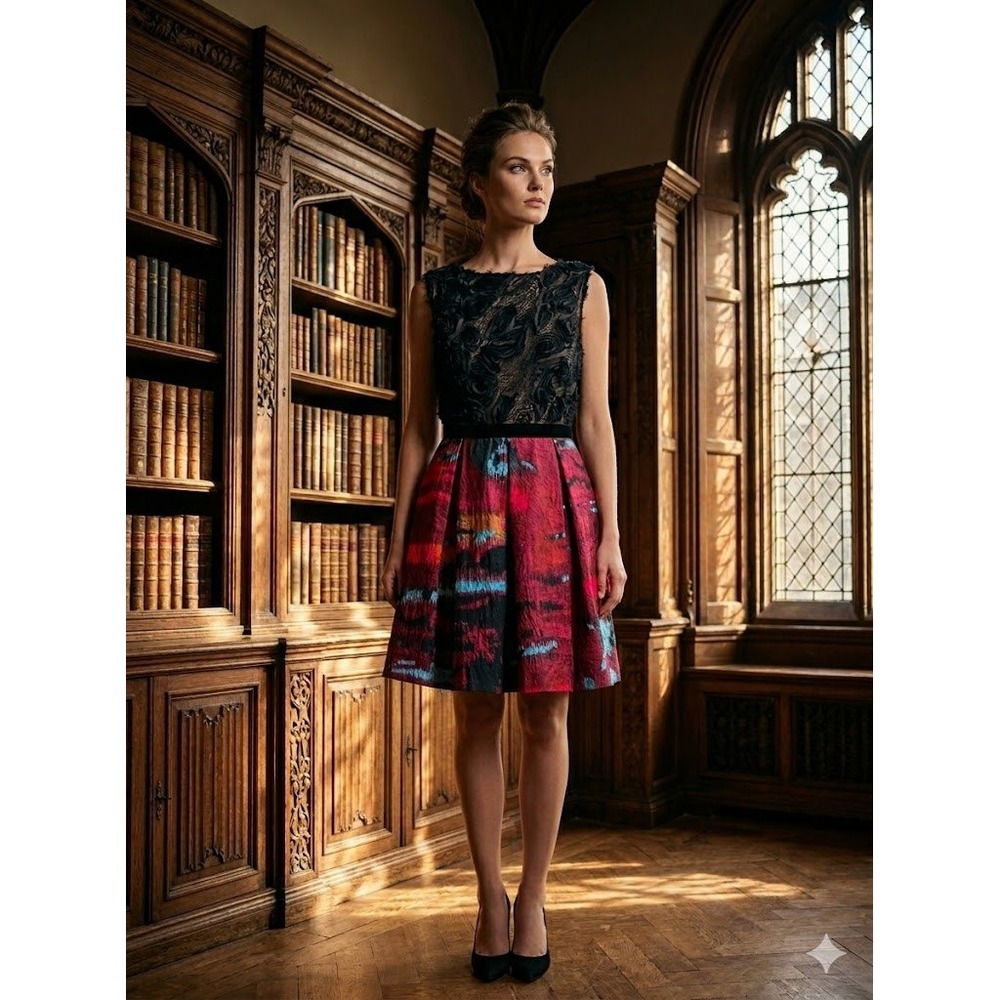 Anthropologie Tracy Reese Lace Dress Abstract Pleated A-Line Midi Whimsigoth 6